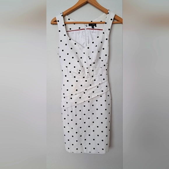 Le Chateau white polka dot midi sheath dress made in Canada - Picture 1 of 7